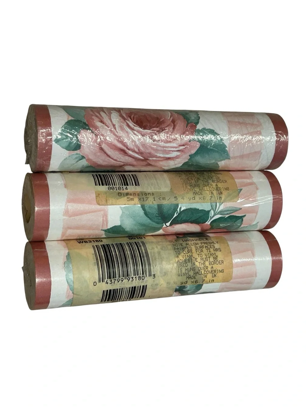 Vintage 80s 90s Floral Wallpaper Border Rolls in Pink and Green
